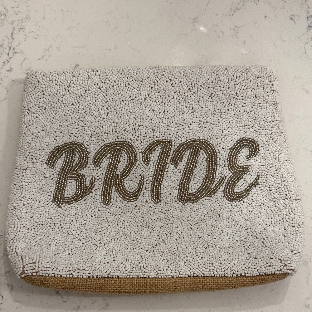 White Beaded Bride Clutch